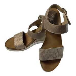 Corda Italy Metallic Snakeskin Leather Wedge Sandals - Taupe/Gold -Size 40 (9.5)